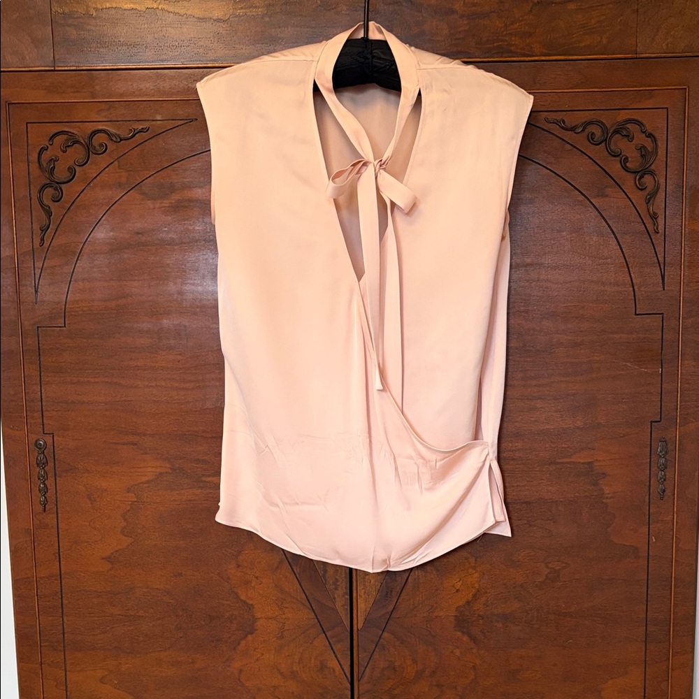 Sleeveless Tie-Neck Blouse - Blush Pink